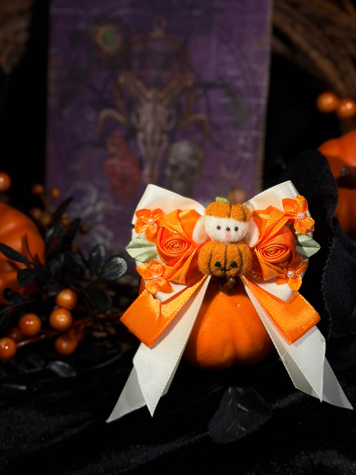 Pumpkins & Spells Halloween Ribbon Dog Bow