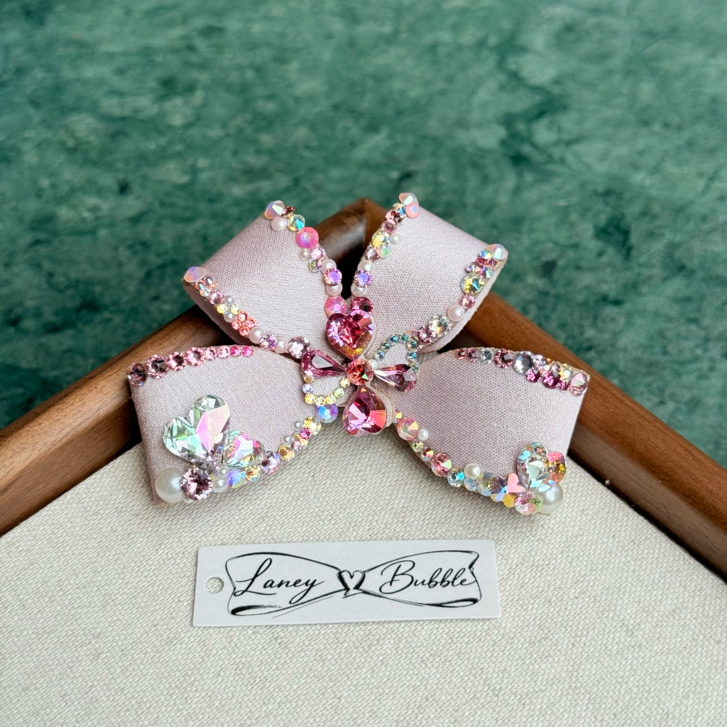 Pink Crystal Clover Couture Bow Clip