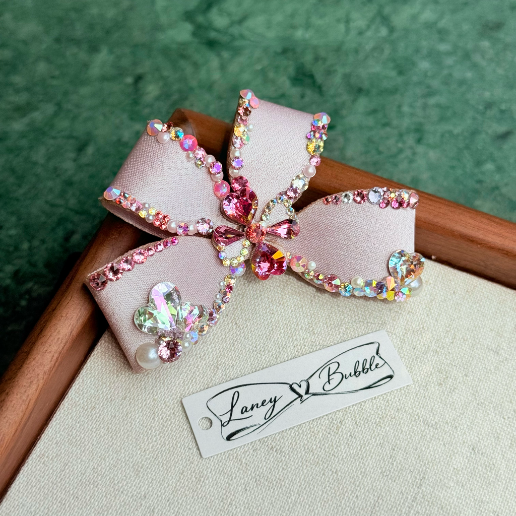 Pink Crystal Clover Couture Bow Clip