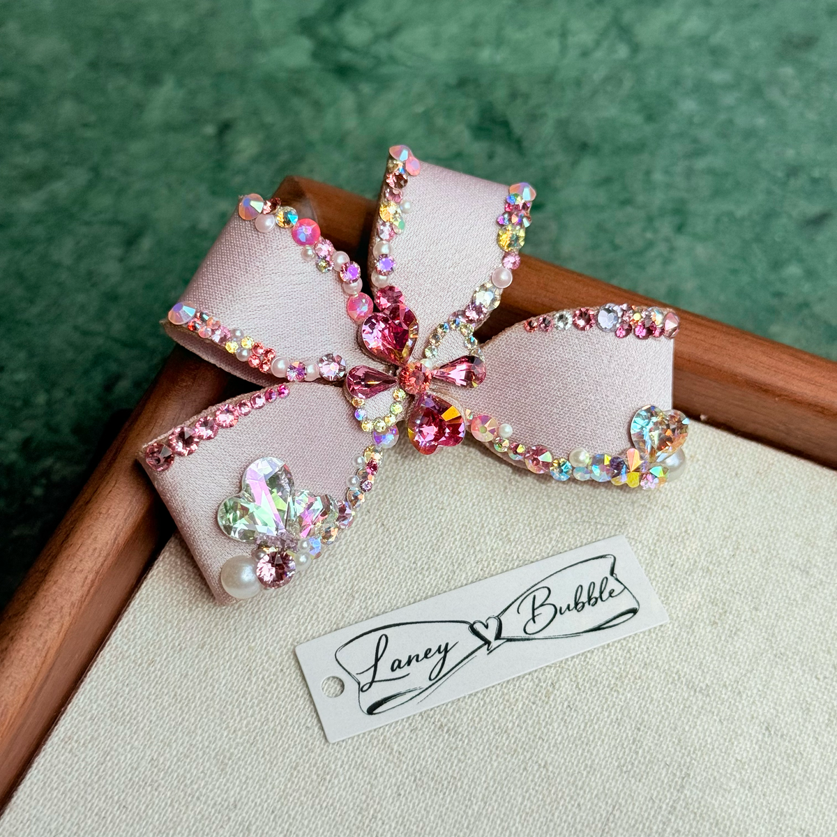 Pink Crystal Clover Couture Bow Clip