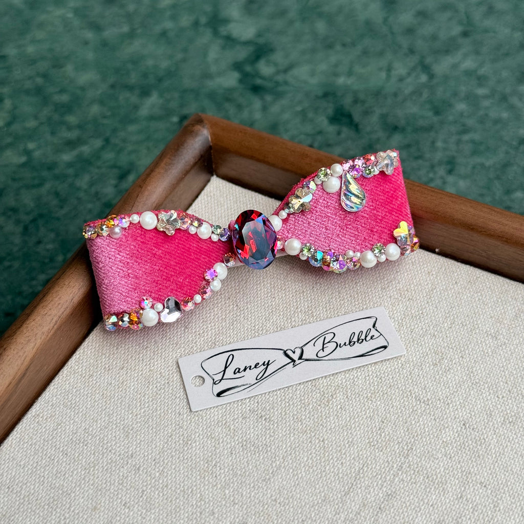 Cerise Pink Pearl & Crystal Couture Bow Clip