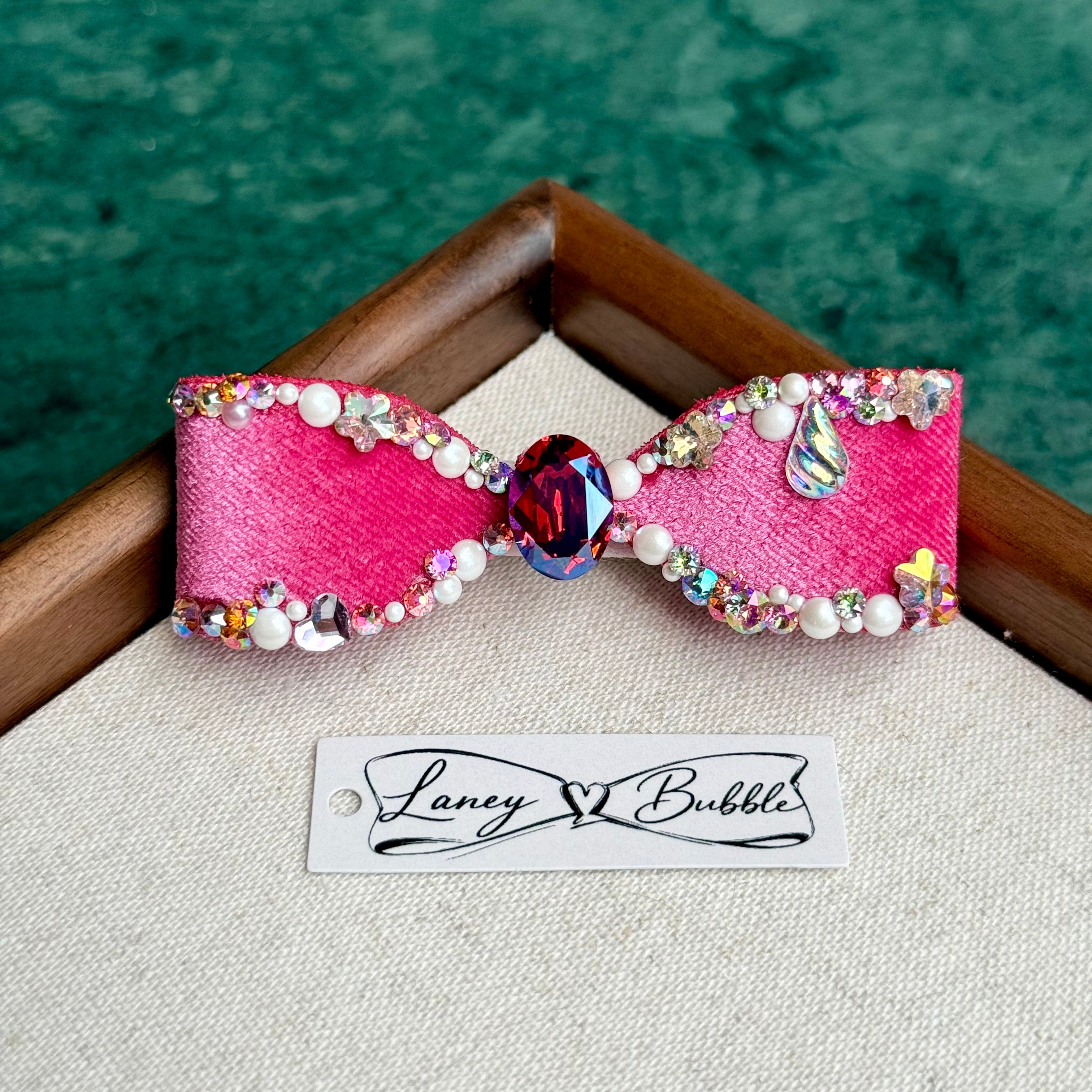 Cerise Pink Pearl & Crystal Couture Bow Clip