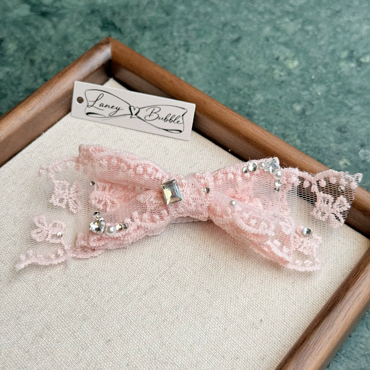 Rhinestone Lace Bow Snap Clip image 8