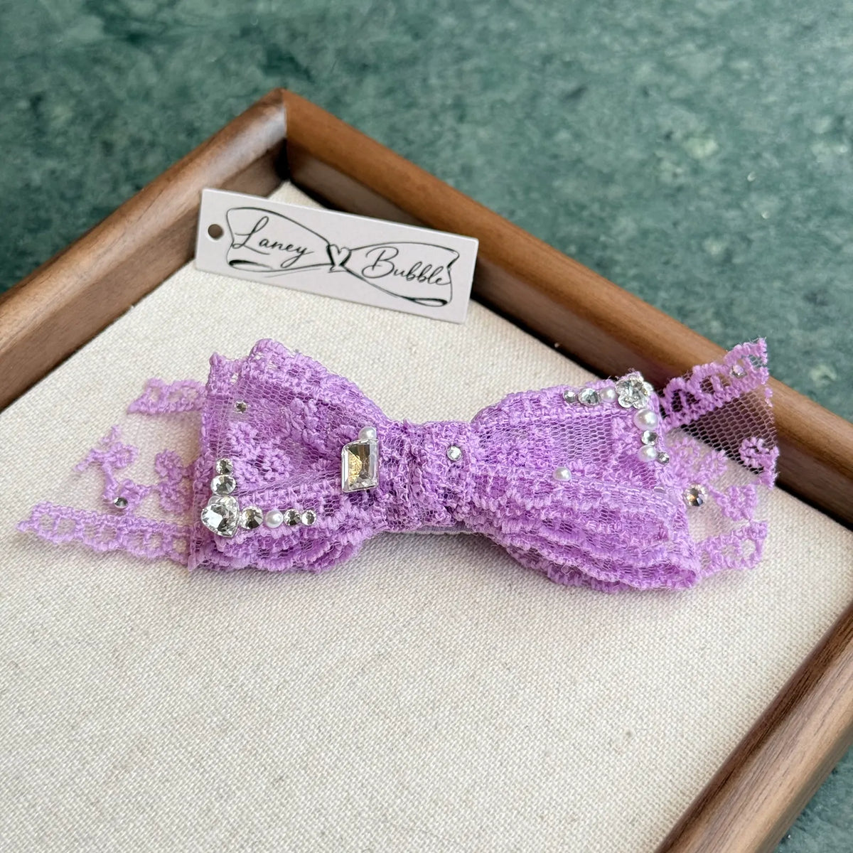 Rhinestone Lace Bow Snap Clip image 9