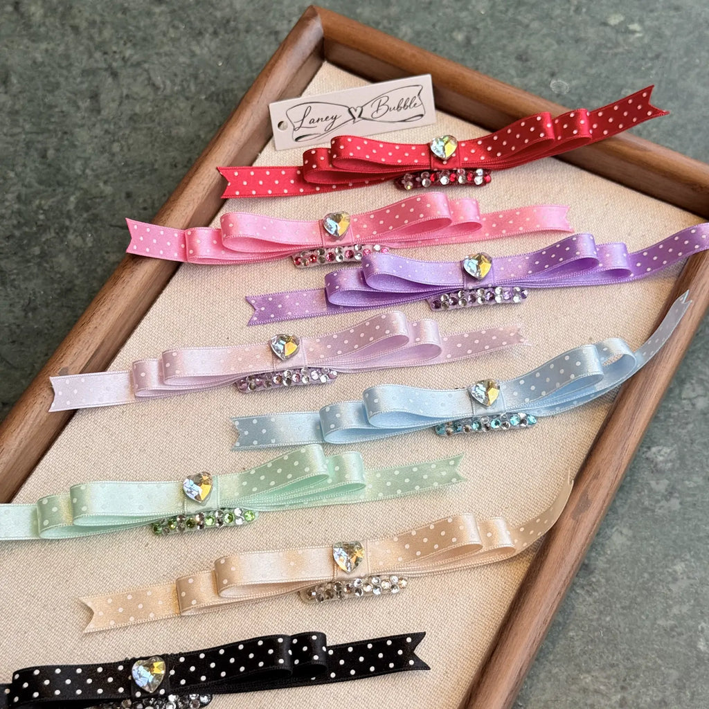 Polka Dot Heart Ribbon Bow Snap Clip image 2