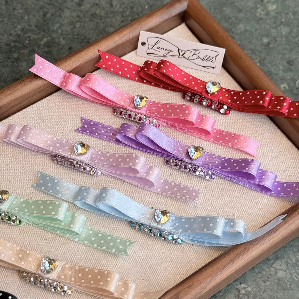 Polka Dot Heart Ribbon Bow Snap Clip image 3