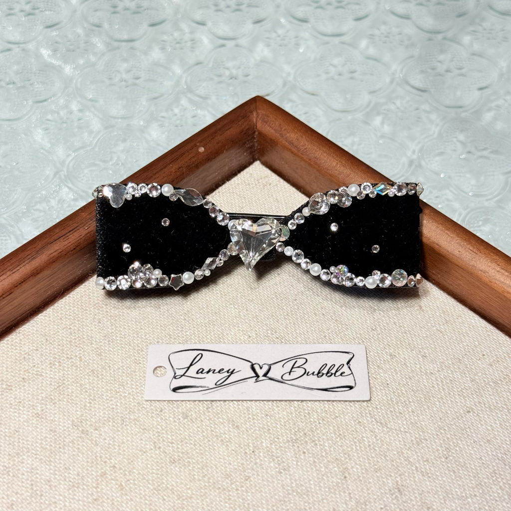 Midnight Black Aurora Crystal Couture Bow Clip