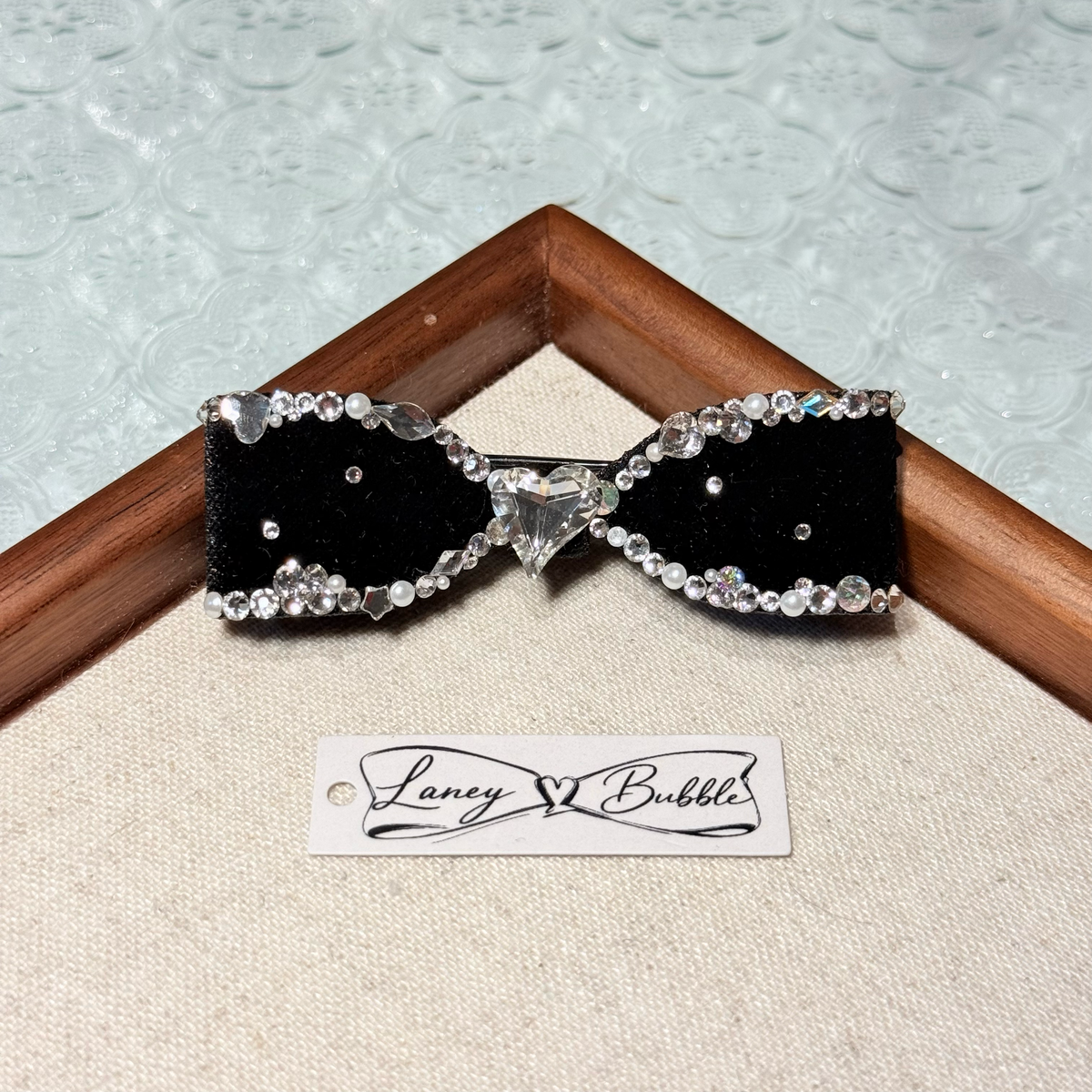 Midnight Black Aurora Crystal Couture Bow Clip