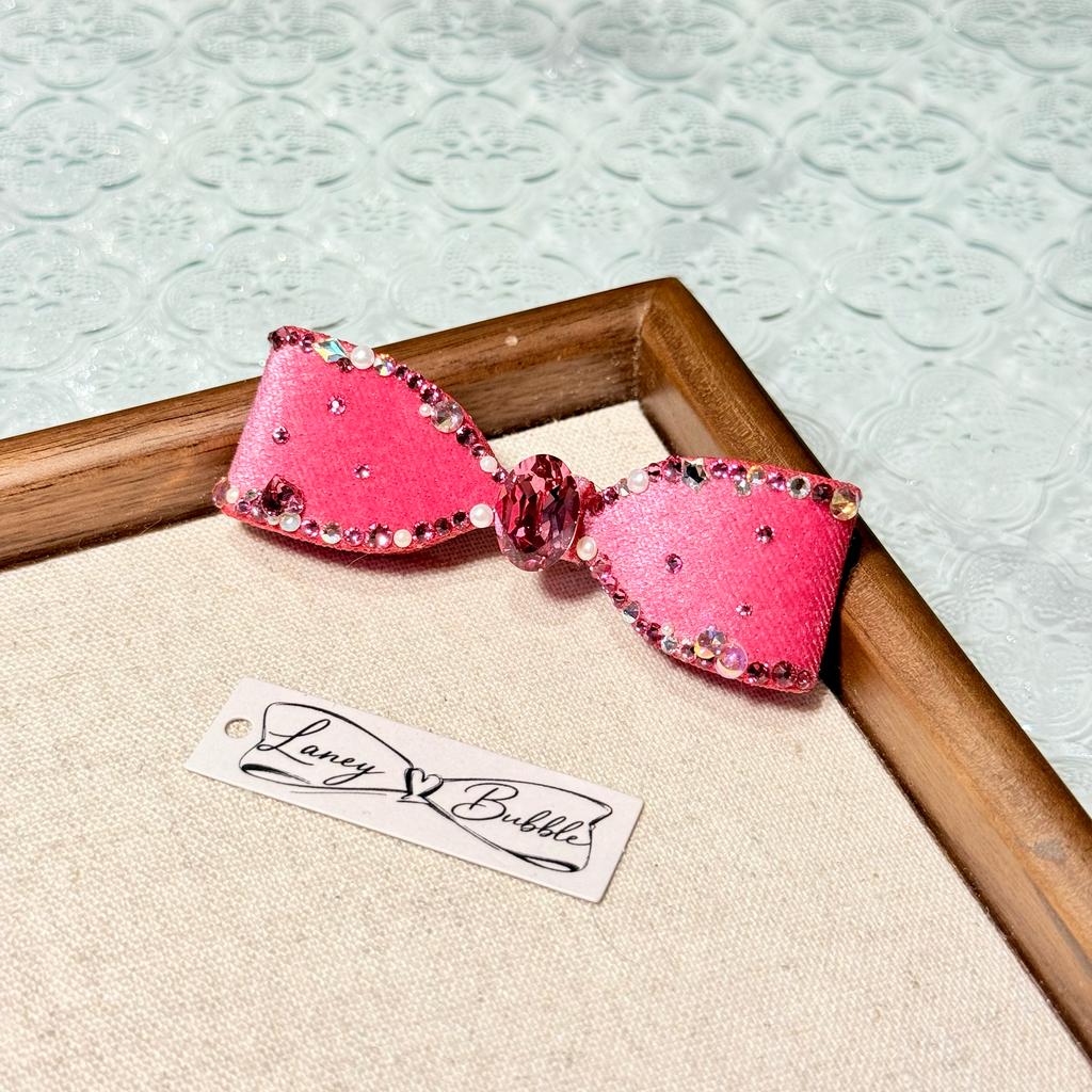 Cerise Pink Aurora Crystal Couture Bow Clip