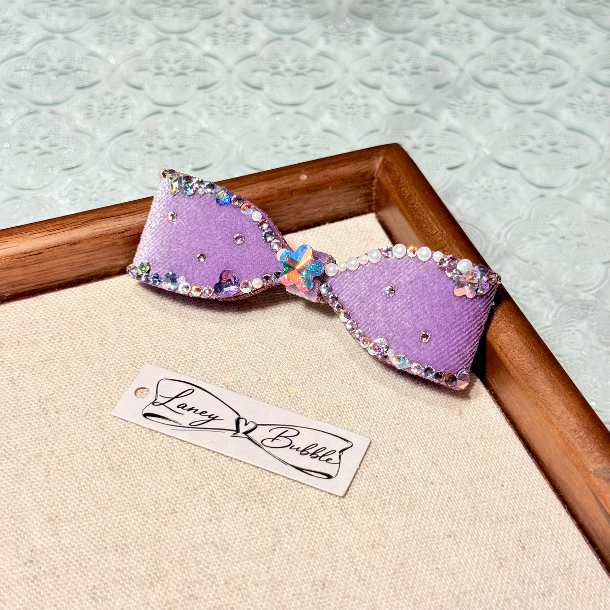 Velvet Lilac Aurora Crystal Couture Bow Clip
