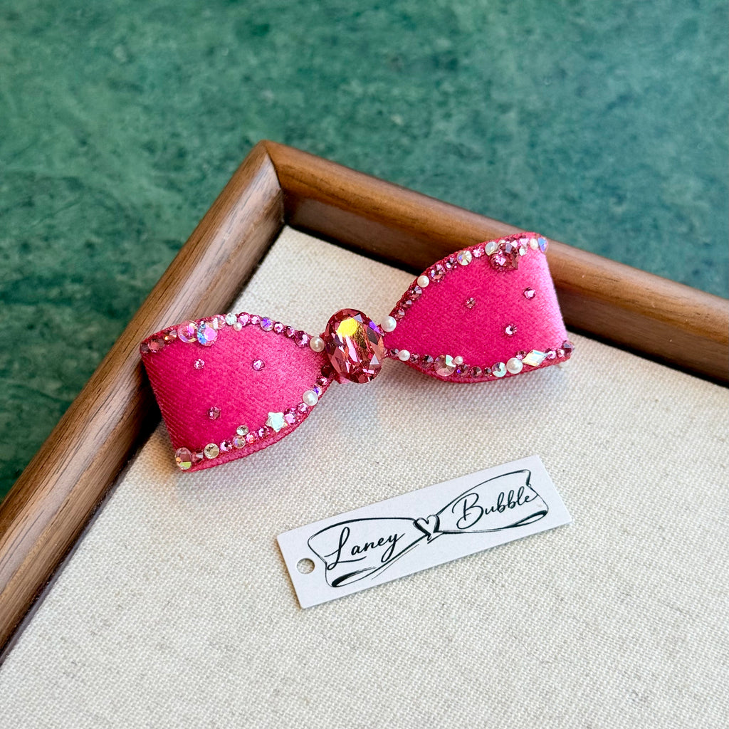 Cerise Pink Aurora Crystal Couture Bow Clip