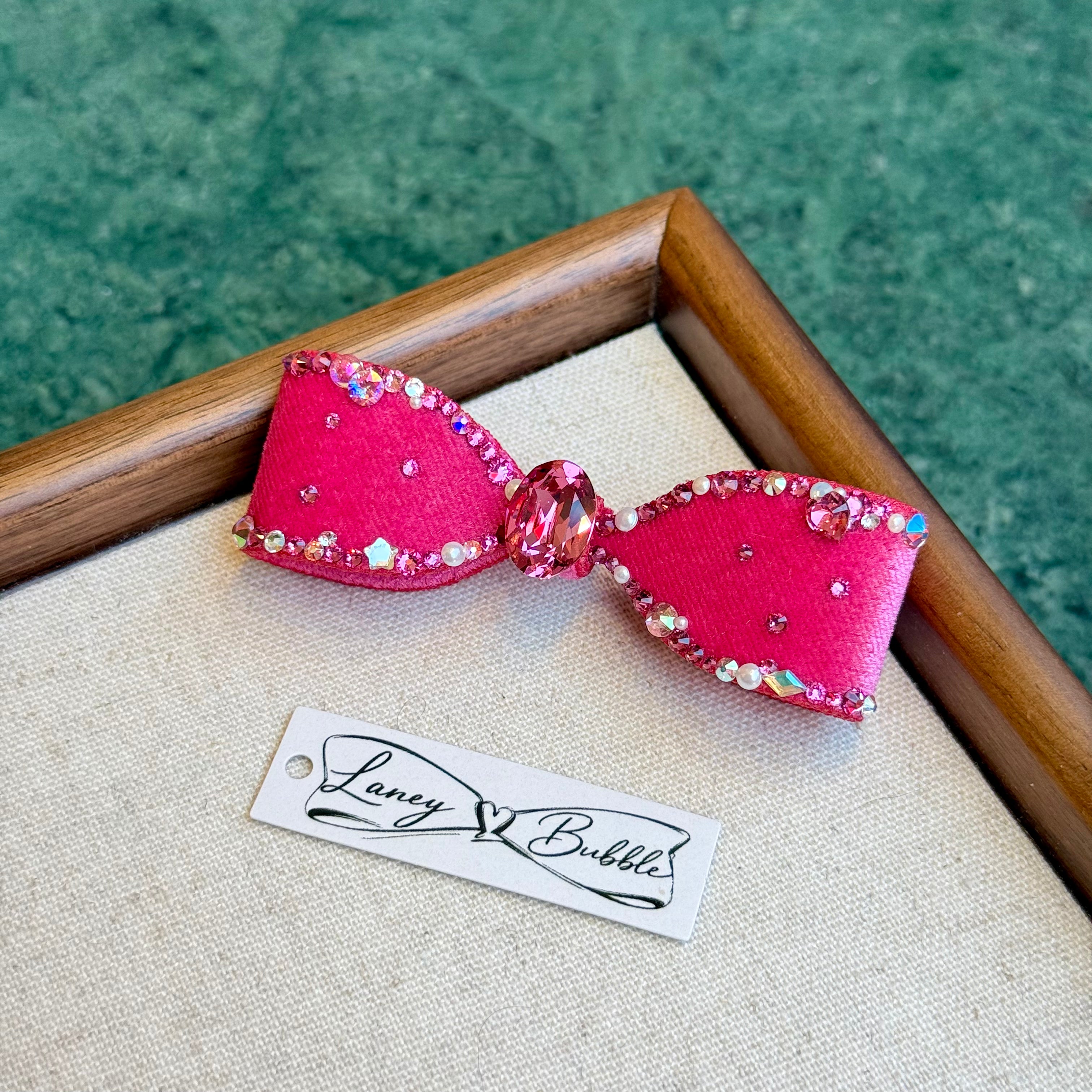Cerise Pink Aurora Crystal Couture Bow Clip