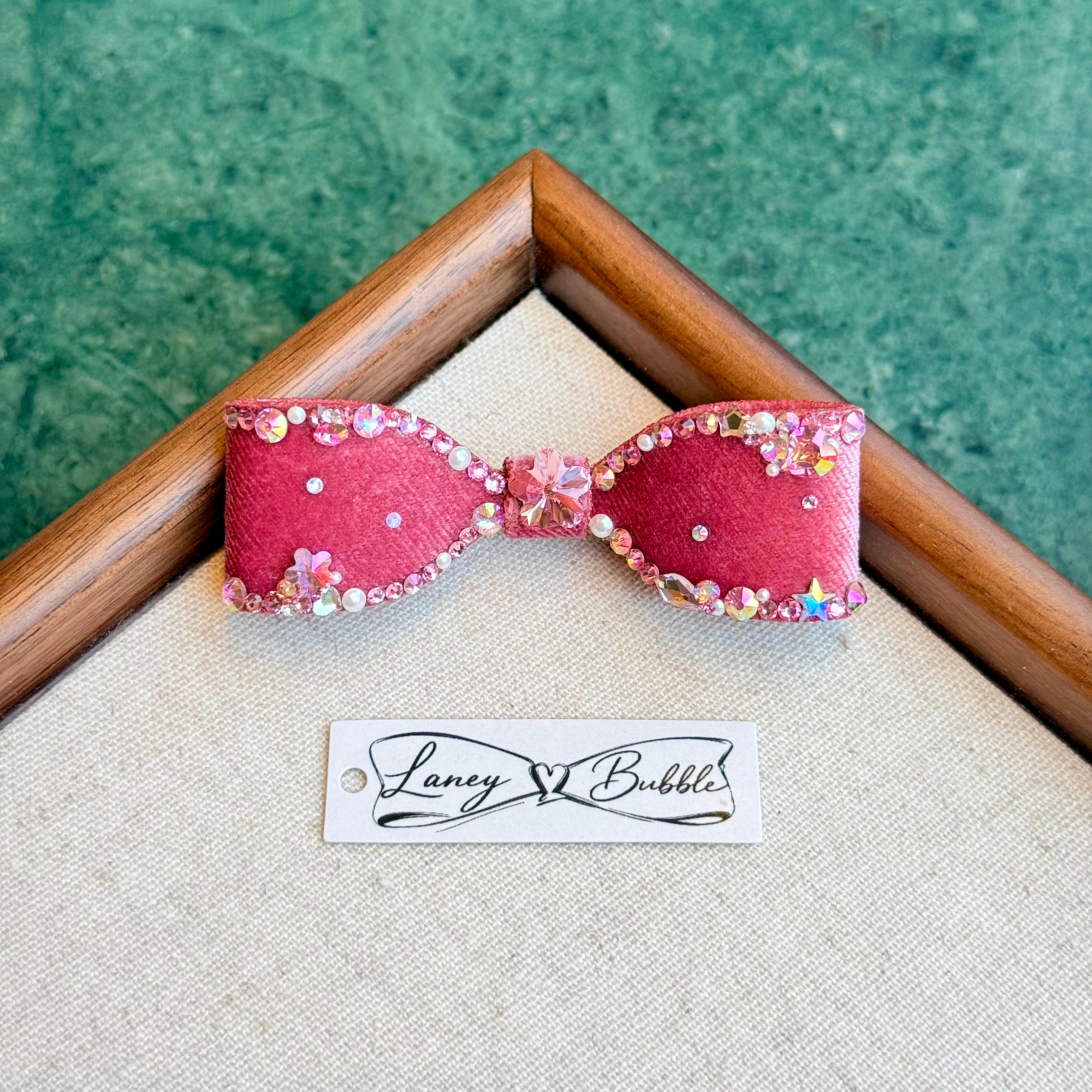 Dusty Rose Aurora Crystal Couture Bow Clip