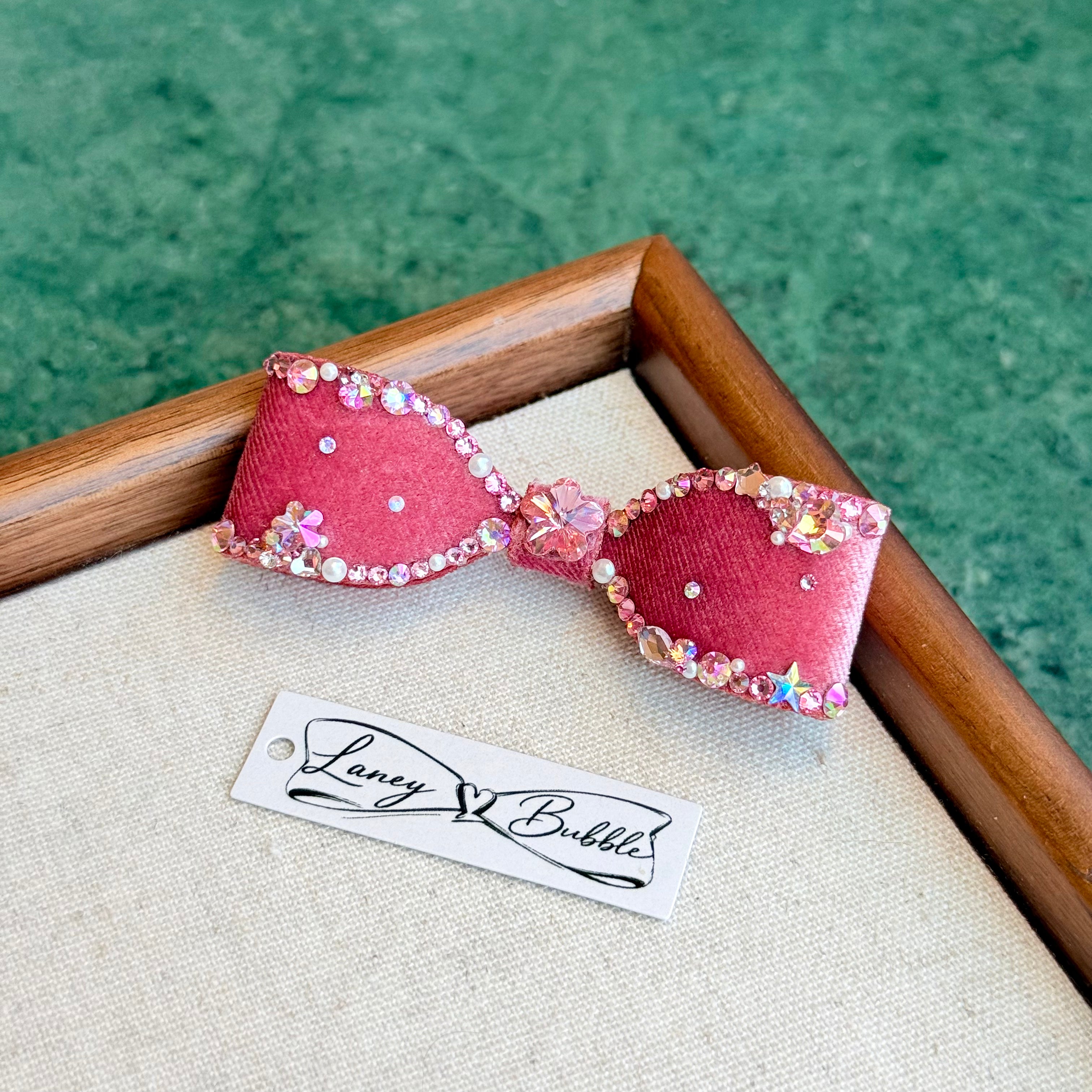 Dusty Rose Aurora Crystal Couture Bow Clip