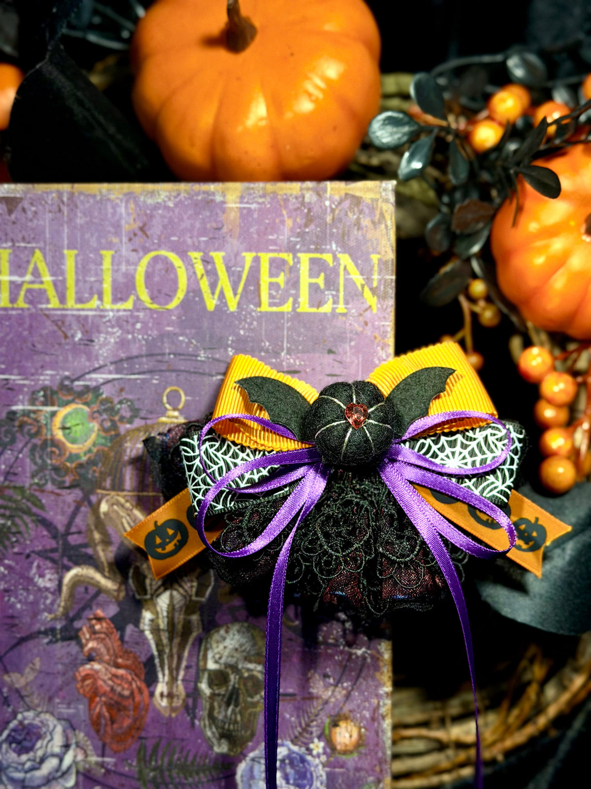 Halloween Lace Pumpkin Dog Bow