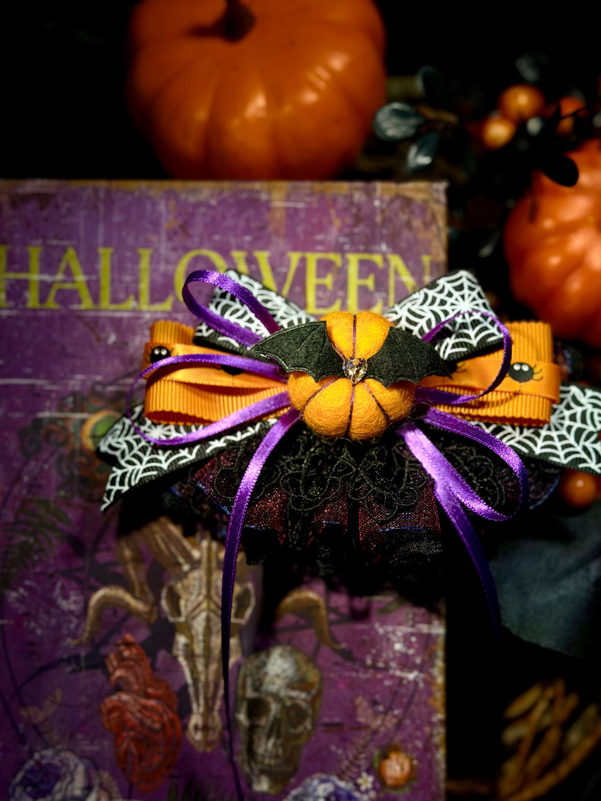 Halloween Lace Pumpkin Dog Bow