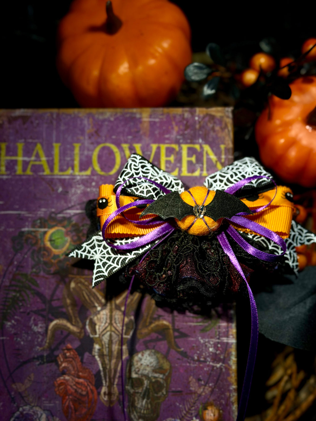 Halloween Lace Pumpkin Dog Bow
