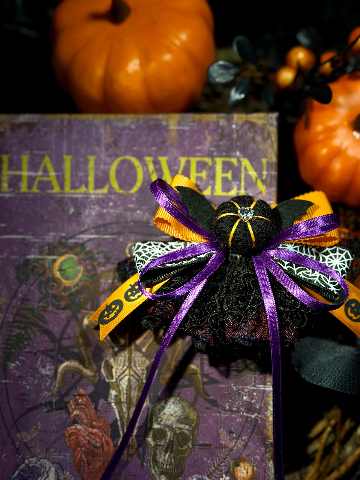 Halloween Lace Pumpkin Dog Bow
