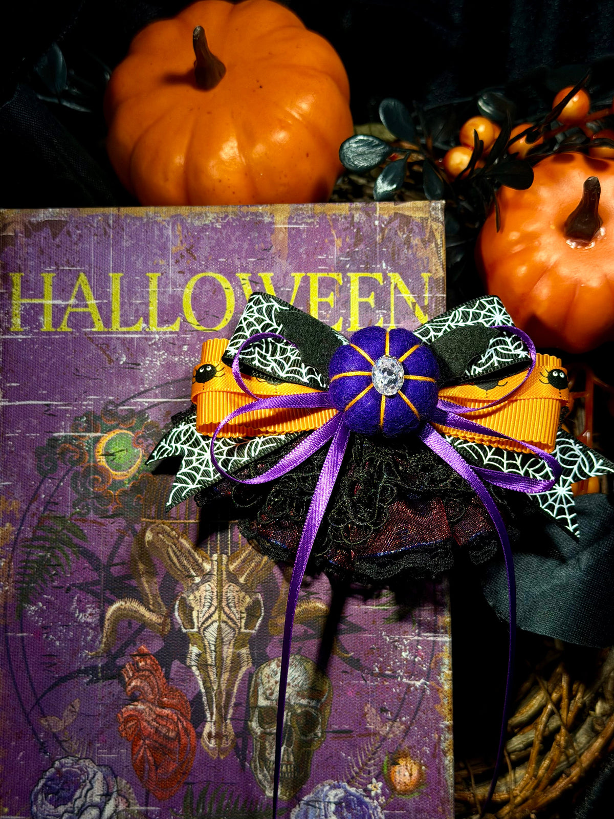 Halloween Lace Pumpkin Dog Bow