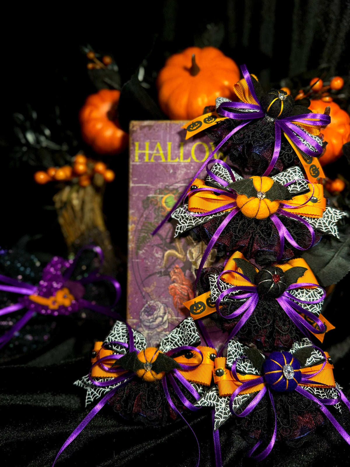 Halloween Lace Pumpkin Dog Bow