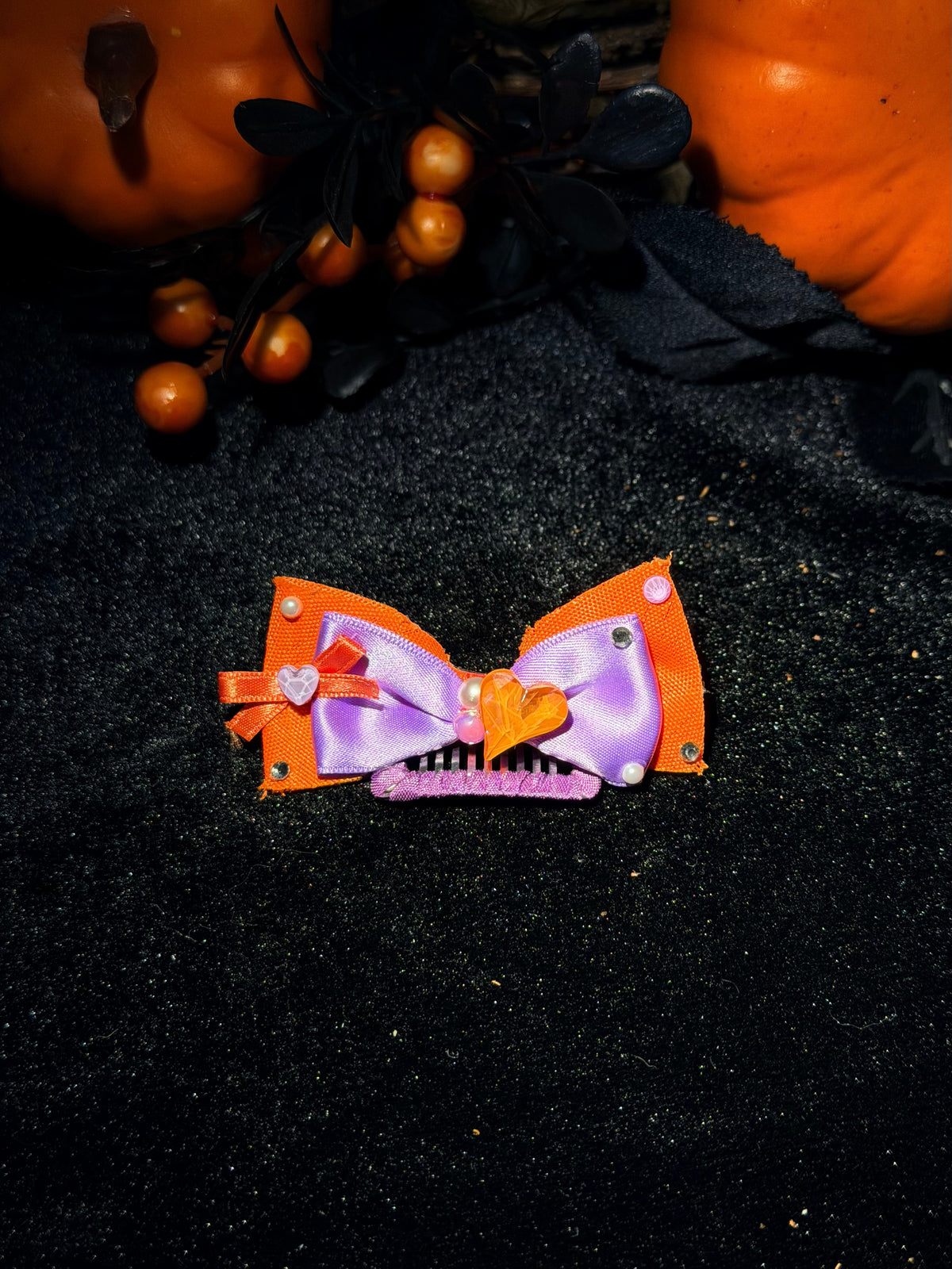 Orange & Purple Halloween Bow Grooming Clip