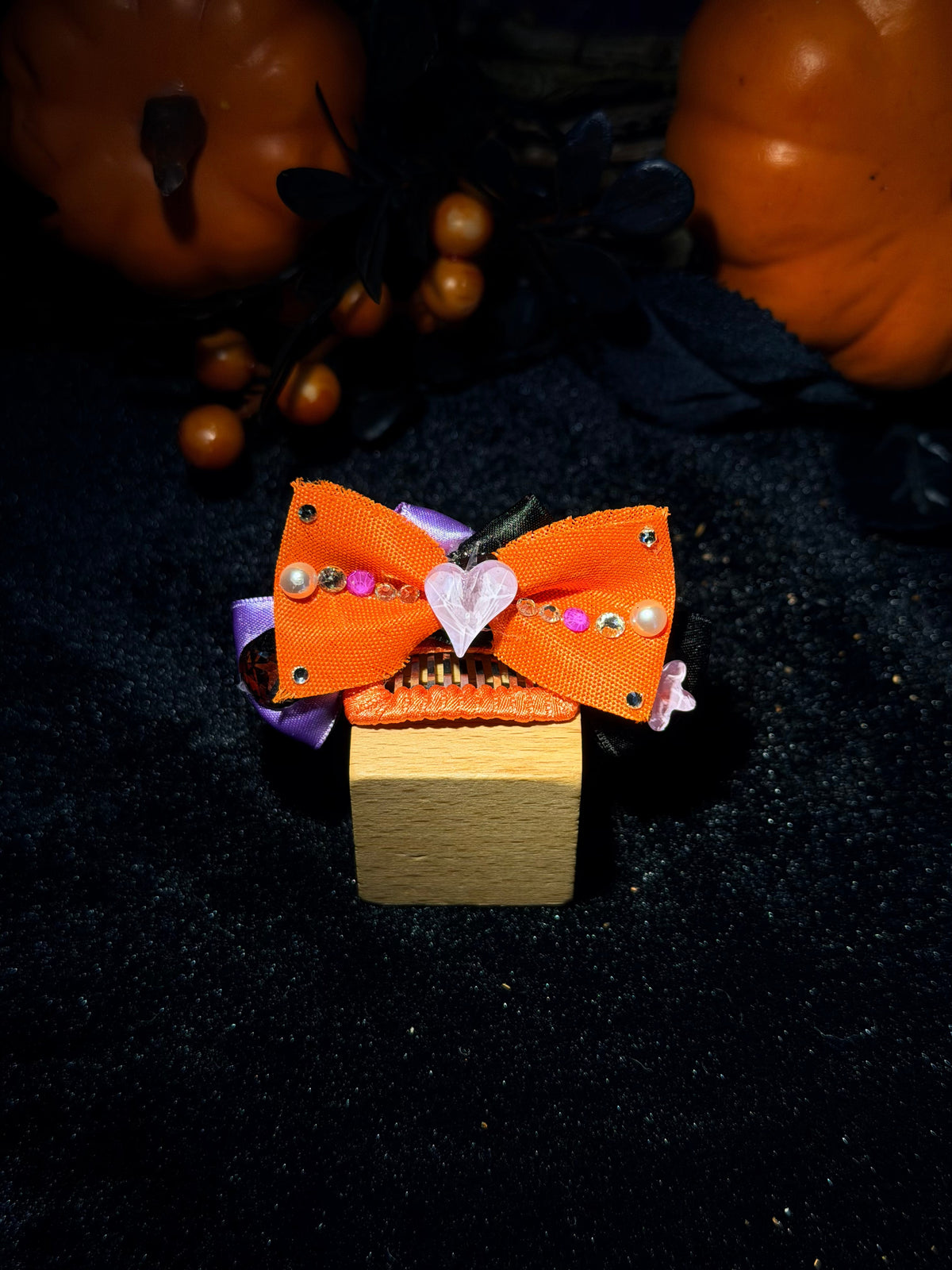 Orange & Purple Halloween Bow Grooming Clip