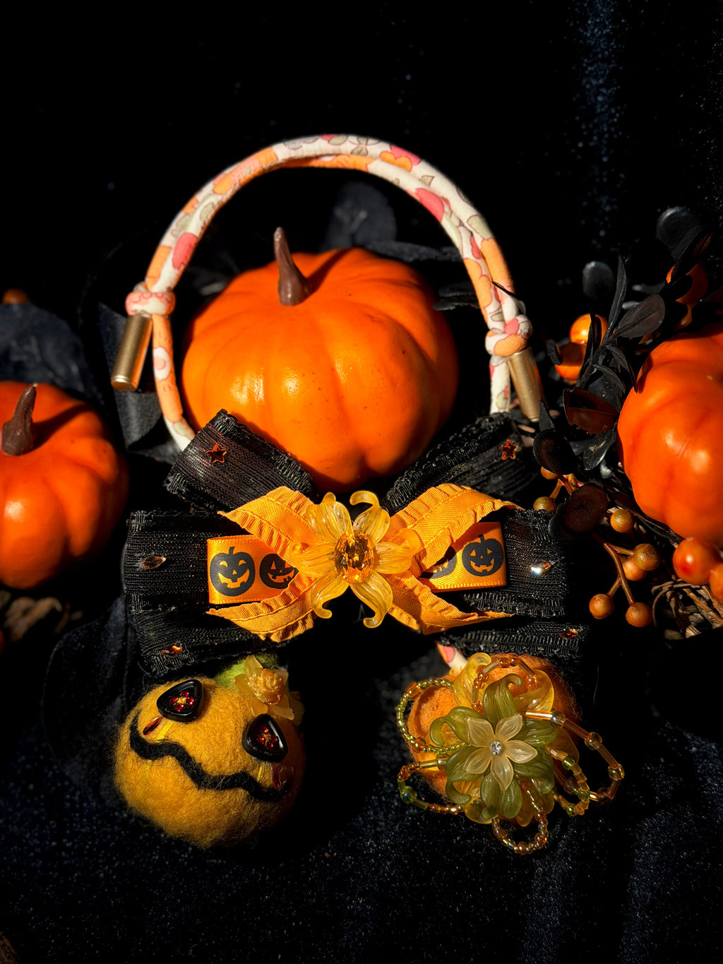 Wicked Pumpkin Floral Dog Necklace