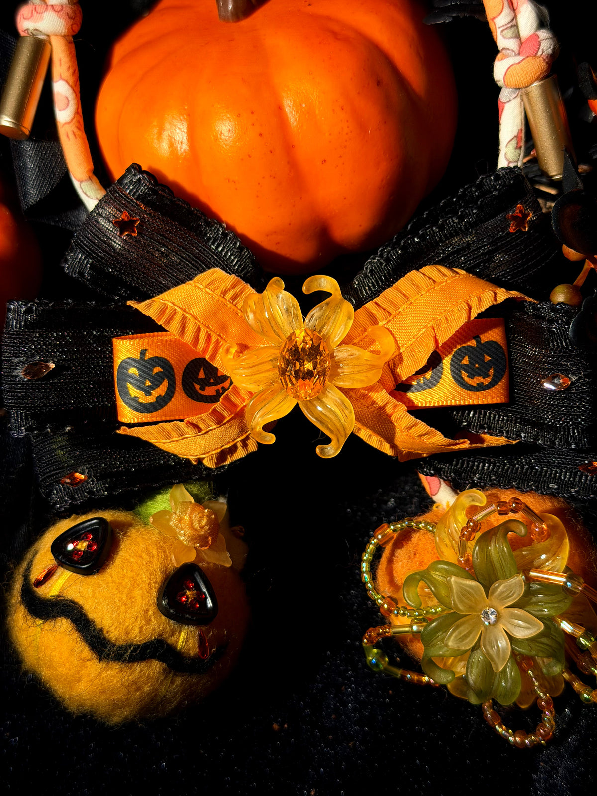 Wicked Pumpkin Floral Dog Necklace