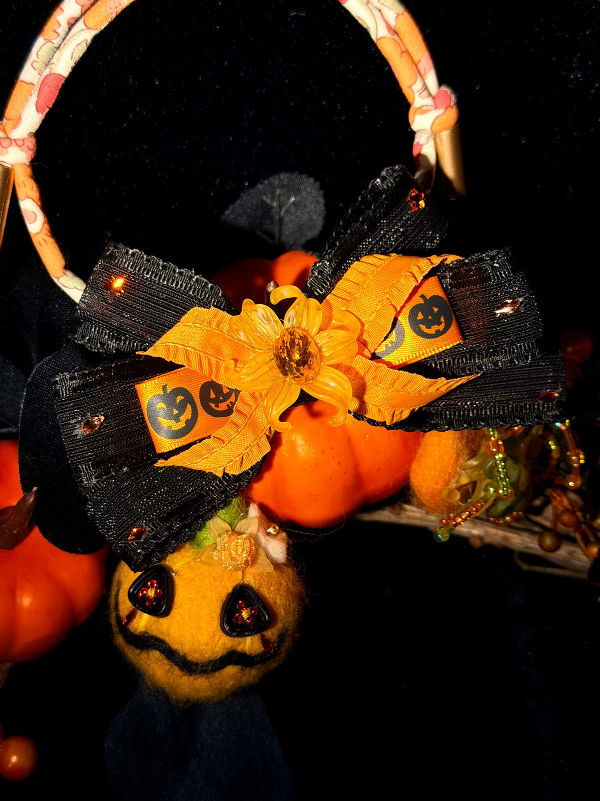 Wicked Pumpkin Floral Dog Necklace