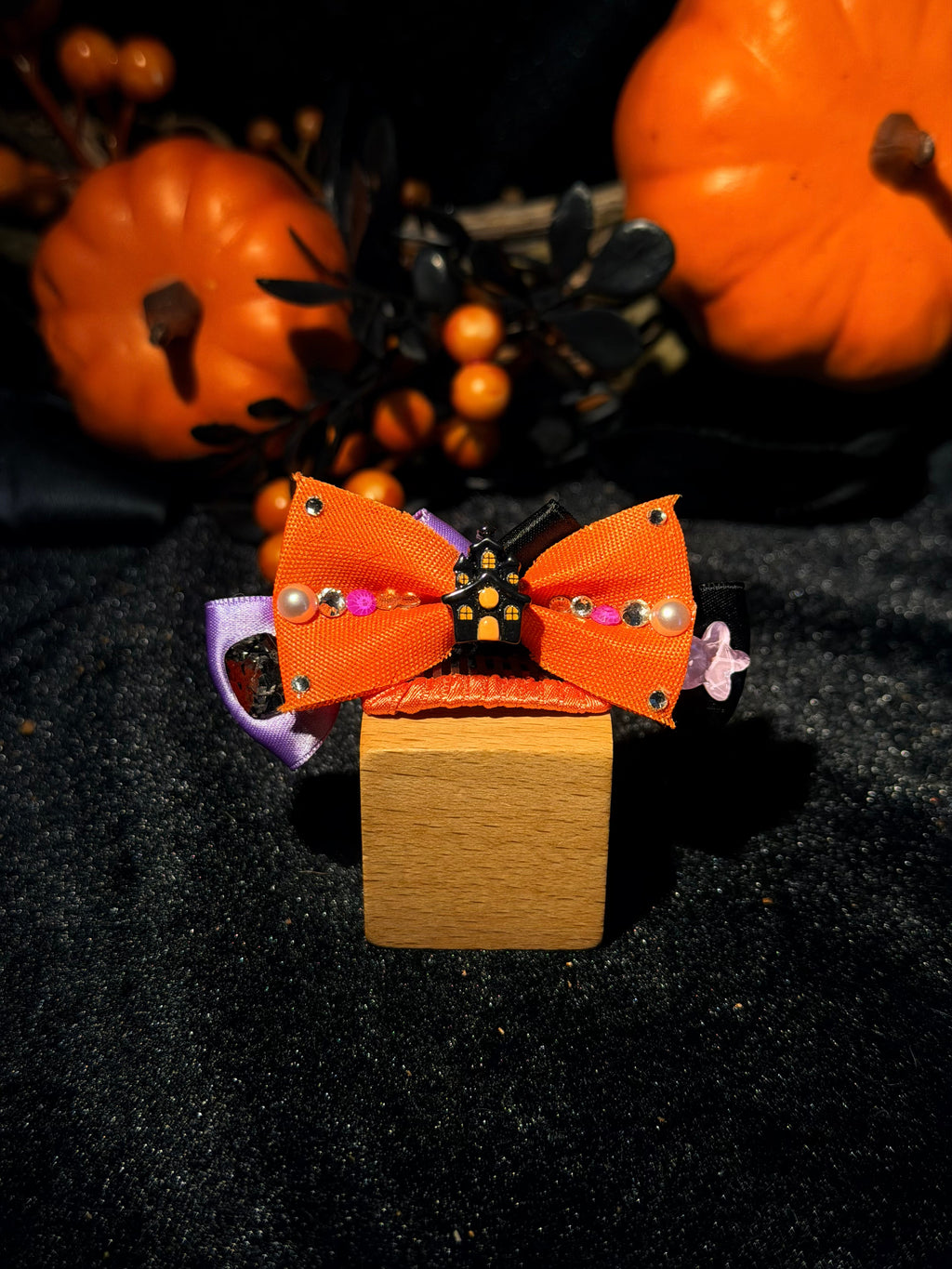 Orange & Purple Halloween Bow Grooming Clip