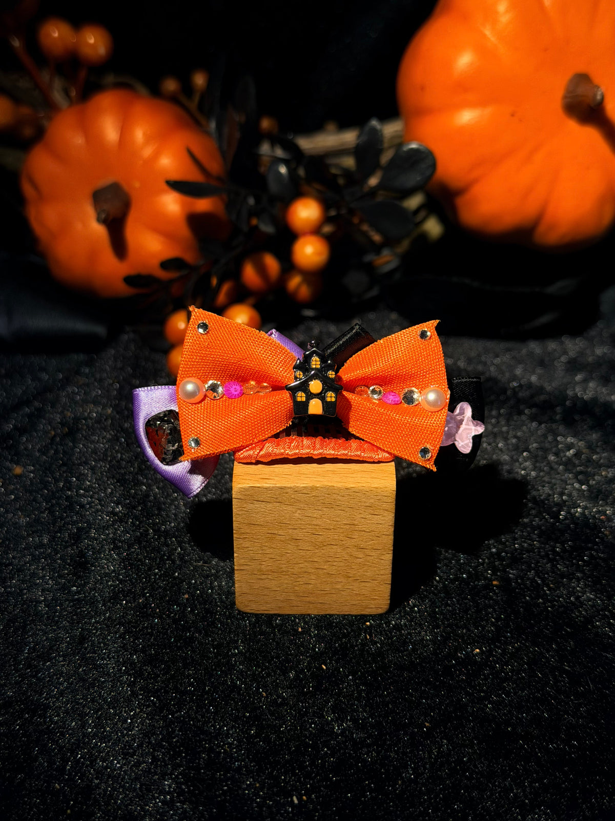Orange & Purple Halloween Bow Grooming Clip