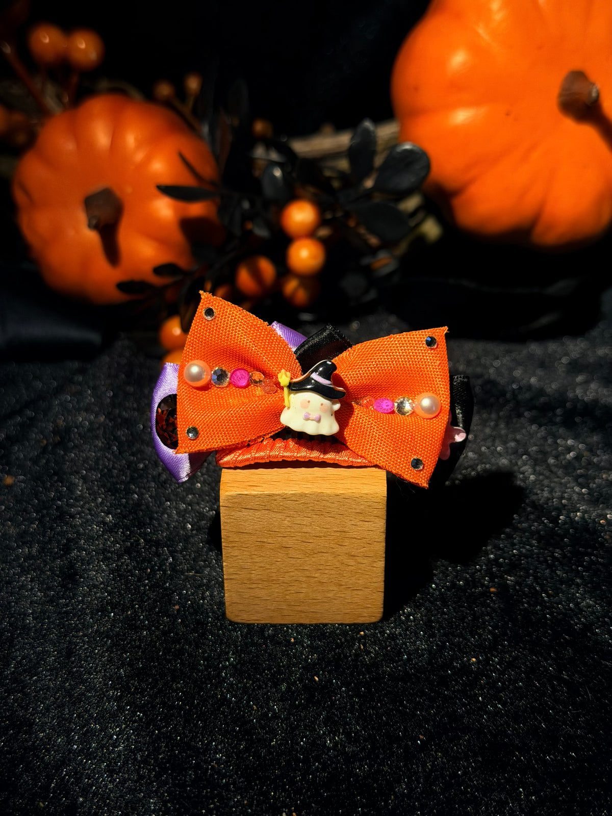 Orange & Purple Halloween Bow Grooming Clip