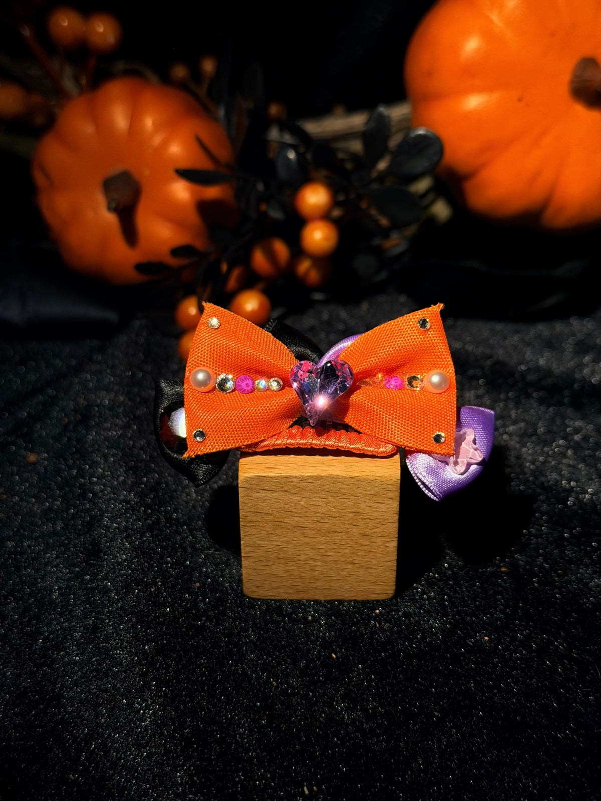 Orange & Purple Halloween Bow Grooming Clip