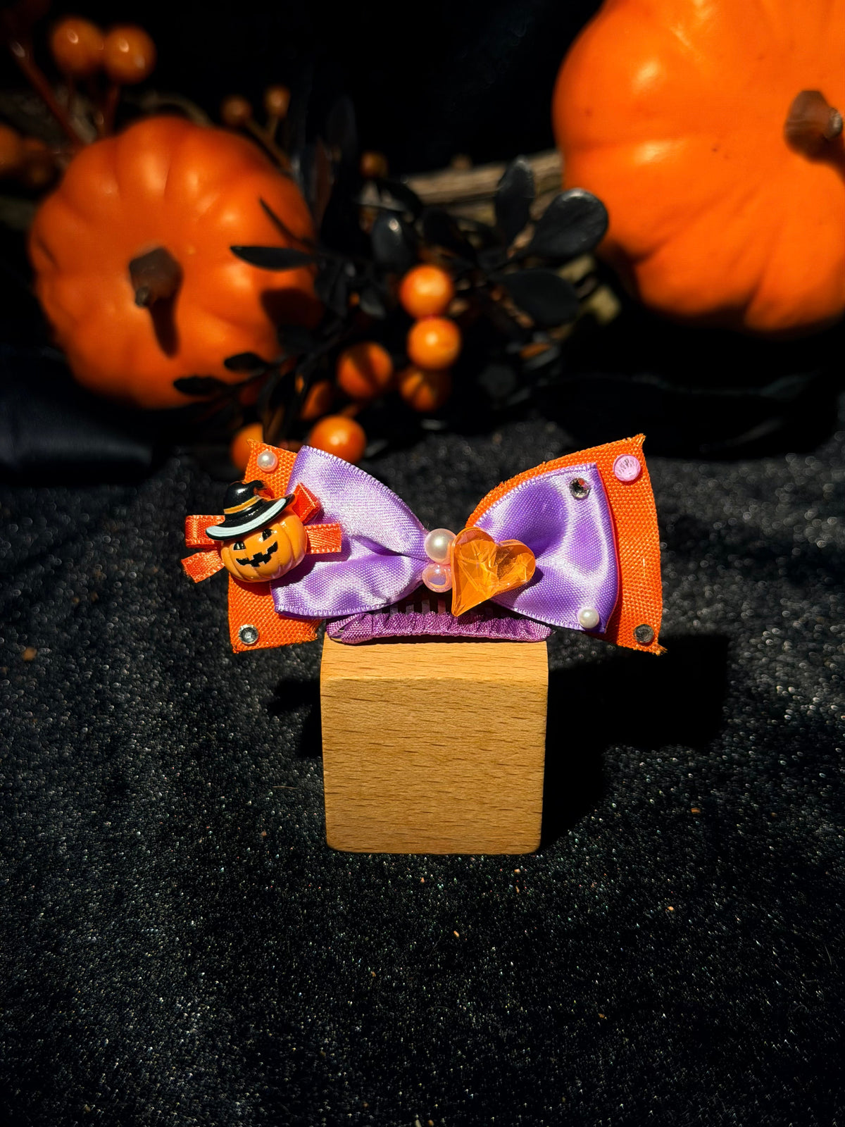 Orange & Purple Halloween Bow Grooming Clip