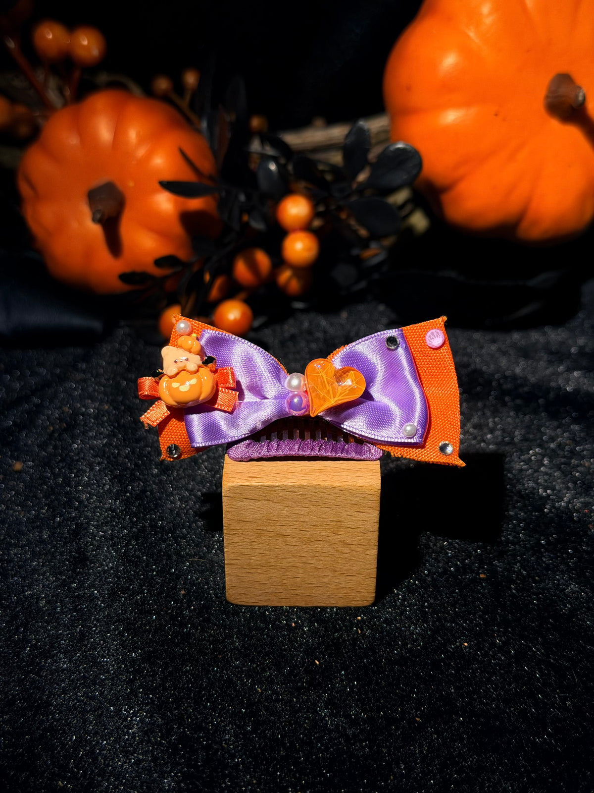 Orange & Purple Halloween Bow Grooming Clip