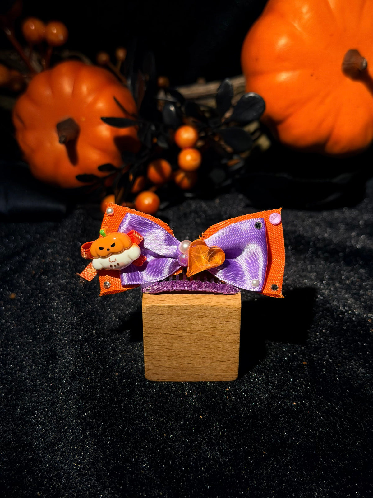Orange & Purple Halloween Bow Grooming Clip