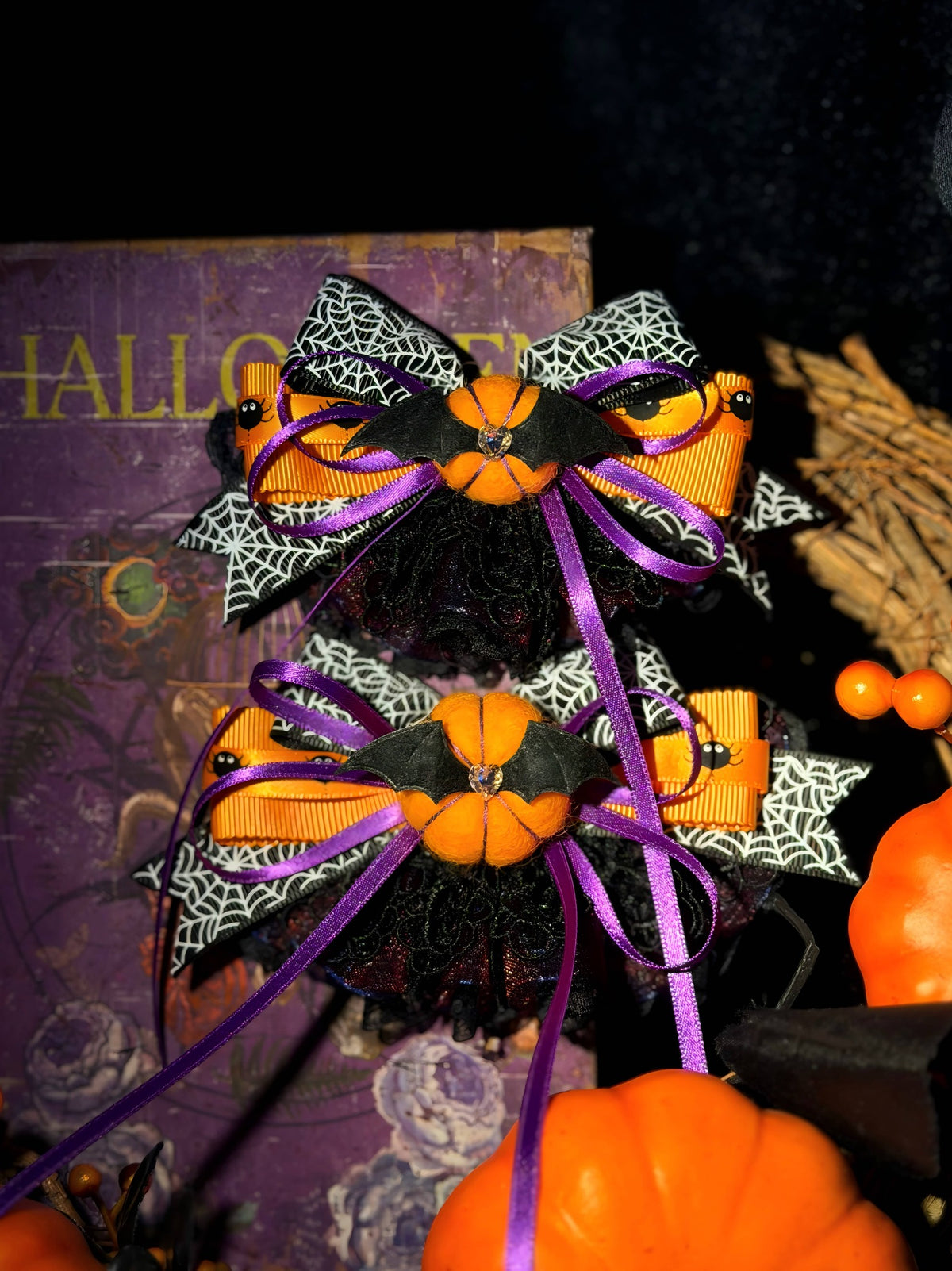 Halloween Lace Pumpkin Dog Bow