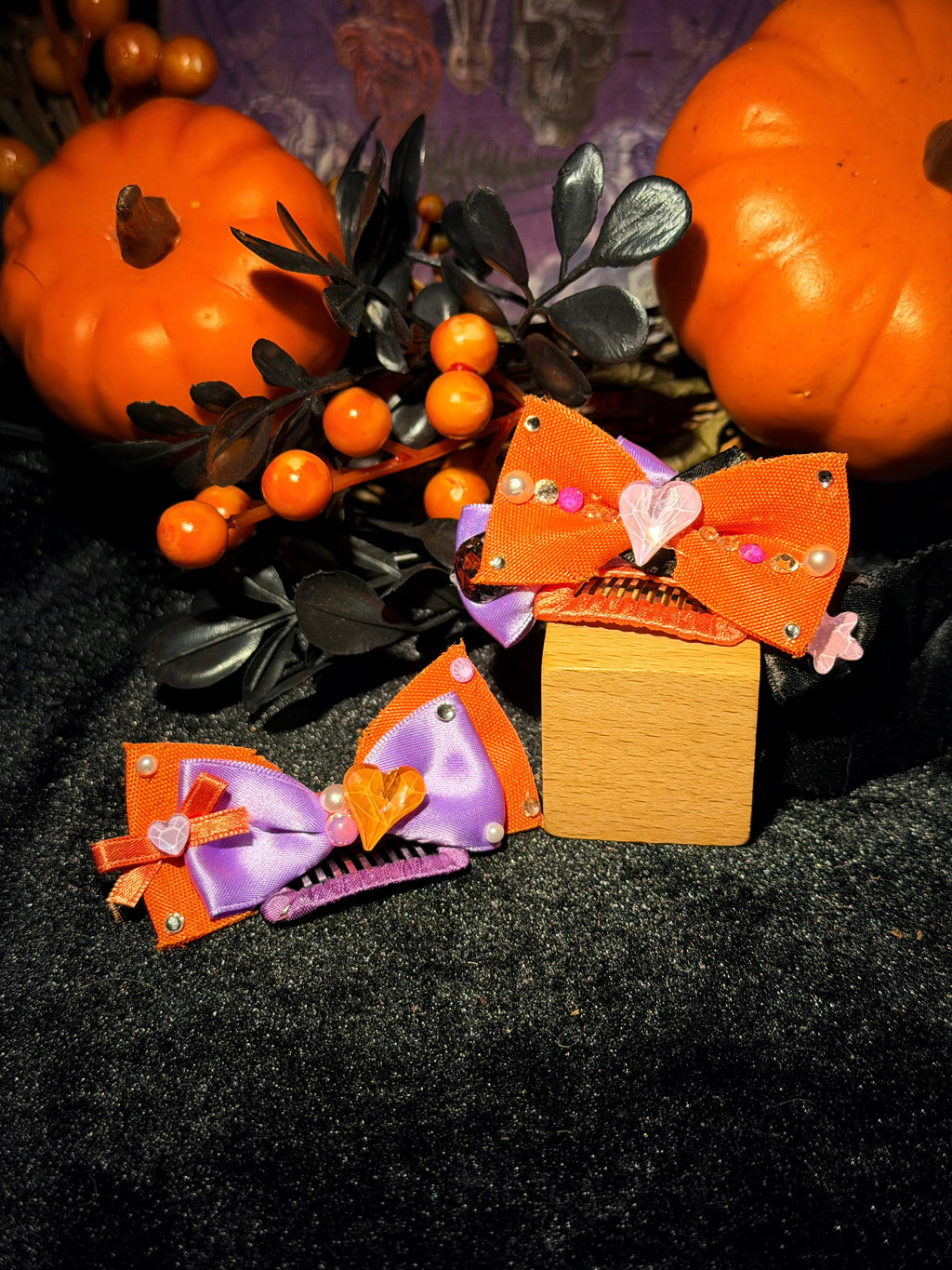Orange & Purple Halloween Bow Grooming Clip