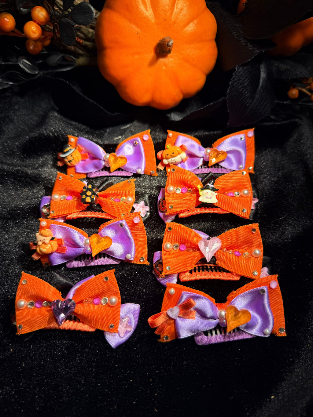 Orange & Purple Halloween Bow Grooming Clip