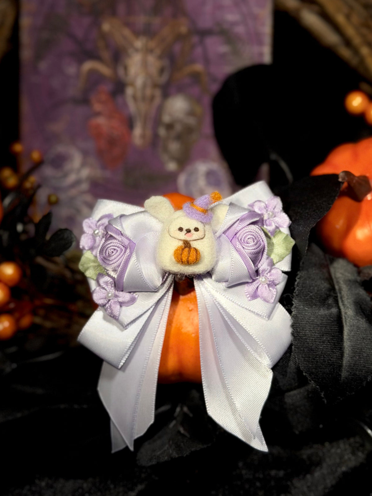 Pumpkins & Spells Halloween Ribbon Dog Bow