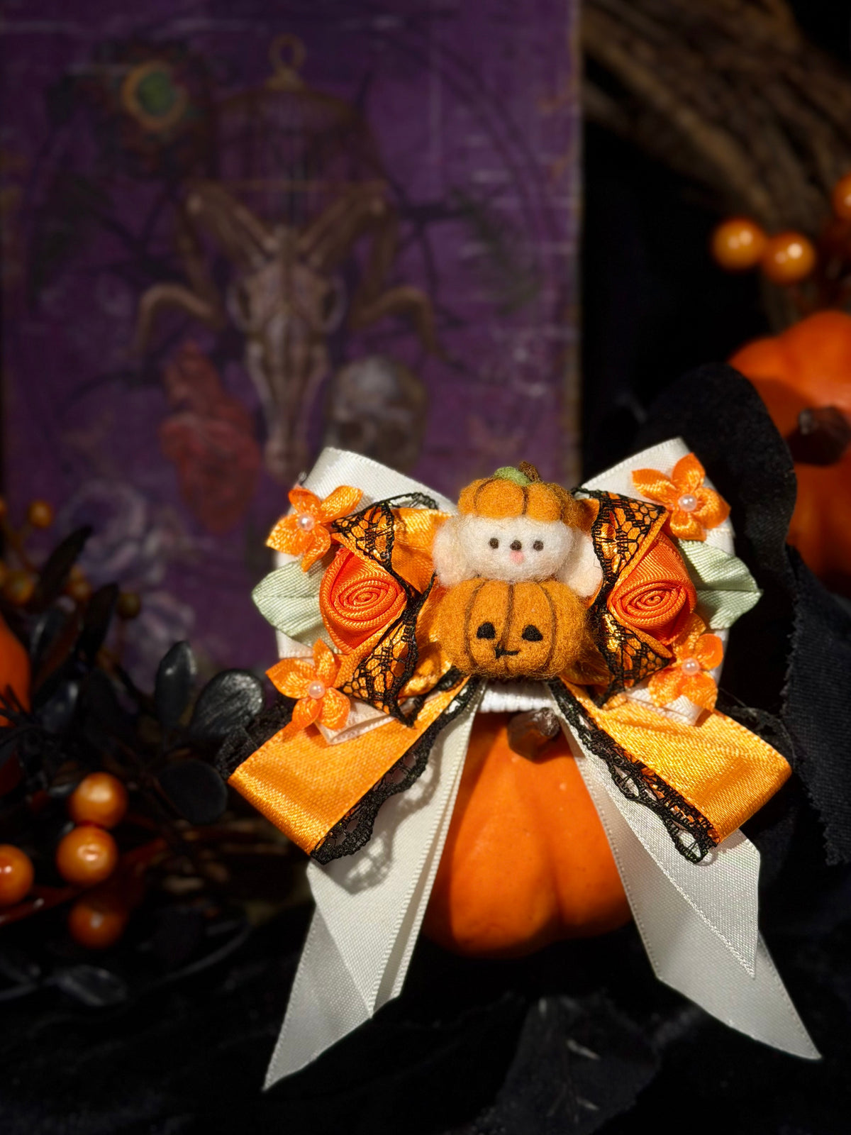 Pumpkins & Spells Halloween Ribbon Dog Bow