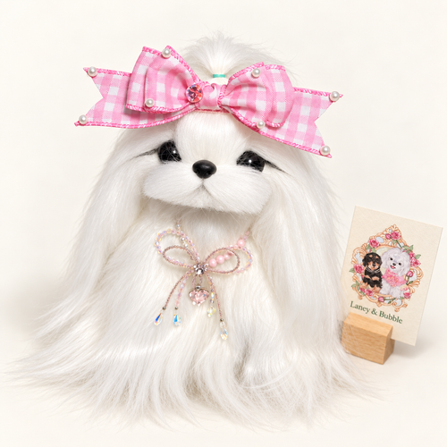 Pink Pearl Gingham Wired Bow Clip