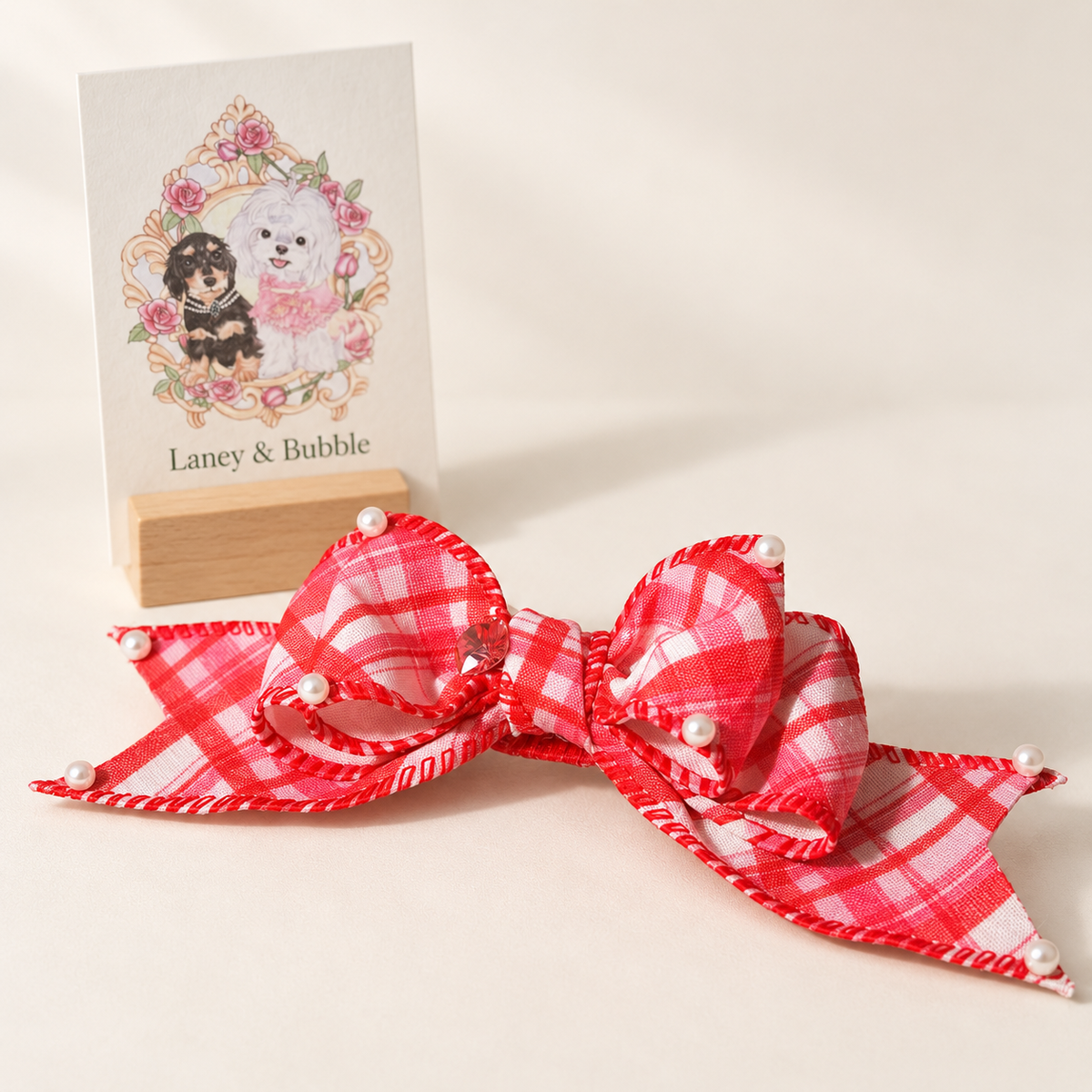 Red Check Wired Bow Clip