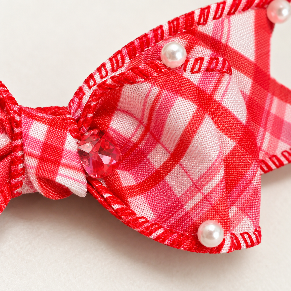 Red Check Wired Bow Clip