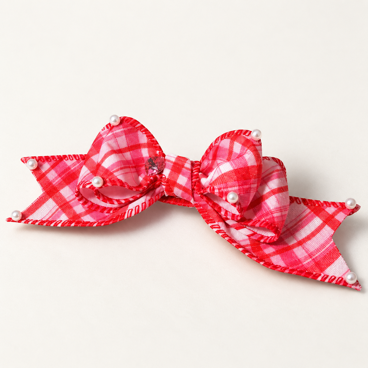 Red Check Wired Bow Clip
